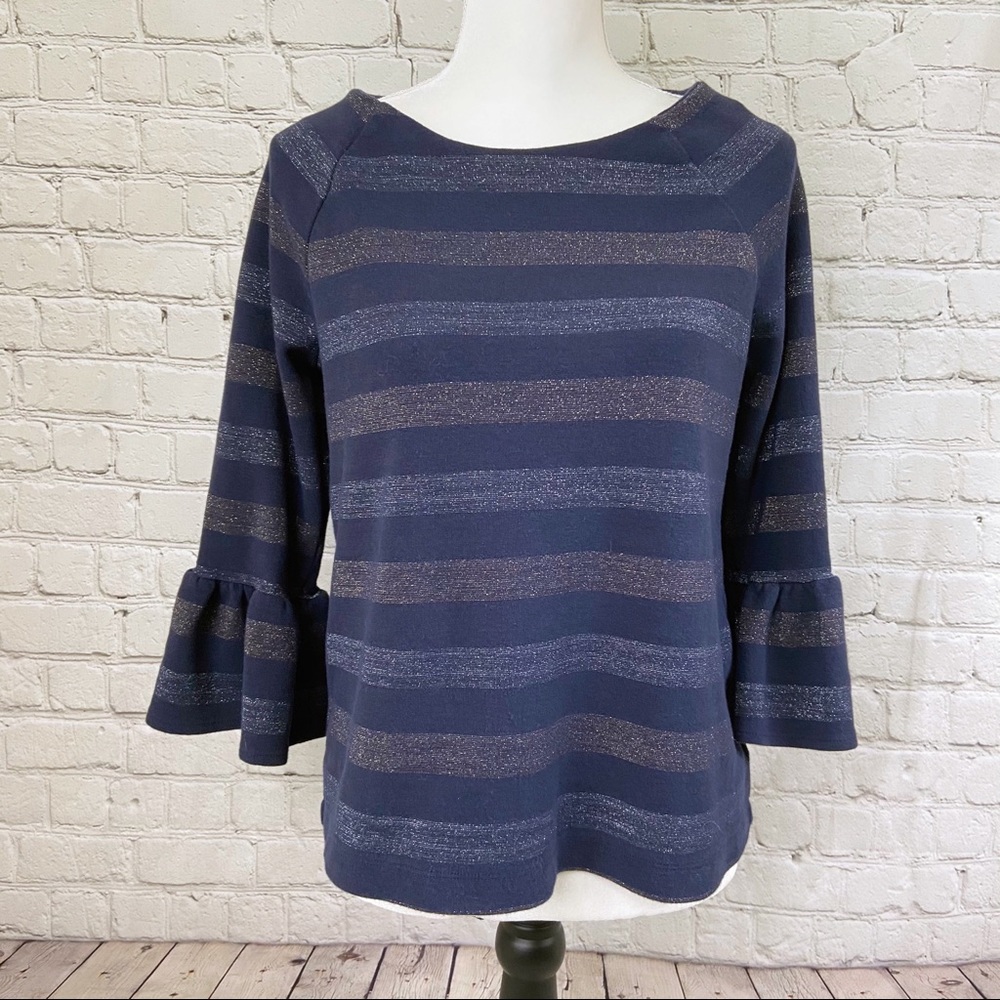 4/$25 Crown & Ivy navy sparkle striped top bell sleeve